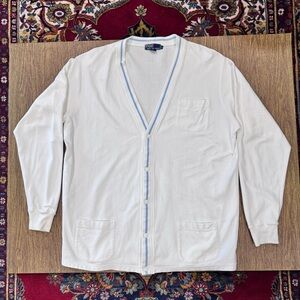 Vintage 80s Polo Ralph Lauren Oversized Men White Cardigan Snap Front Sweater XL